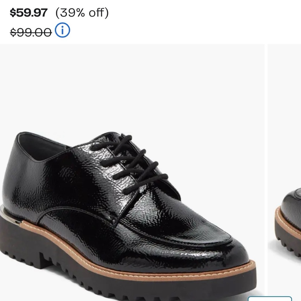 Womens Black Patent Lace-Up Derby Shoe